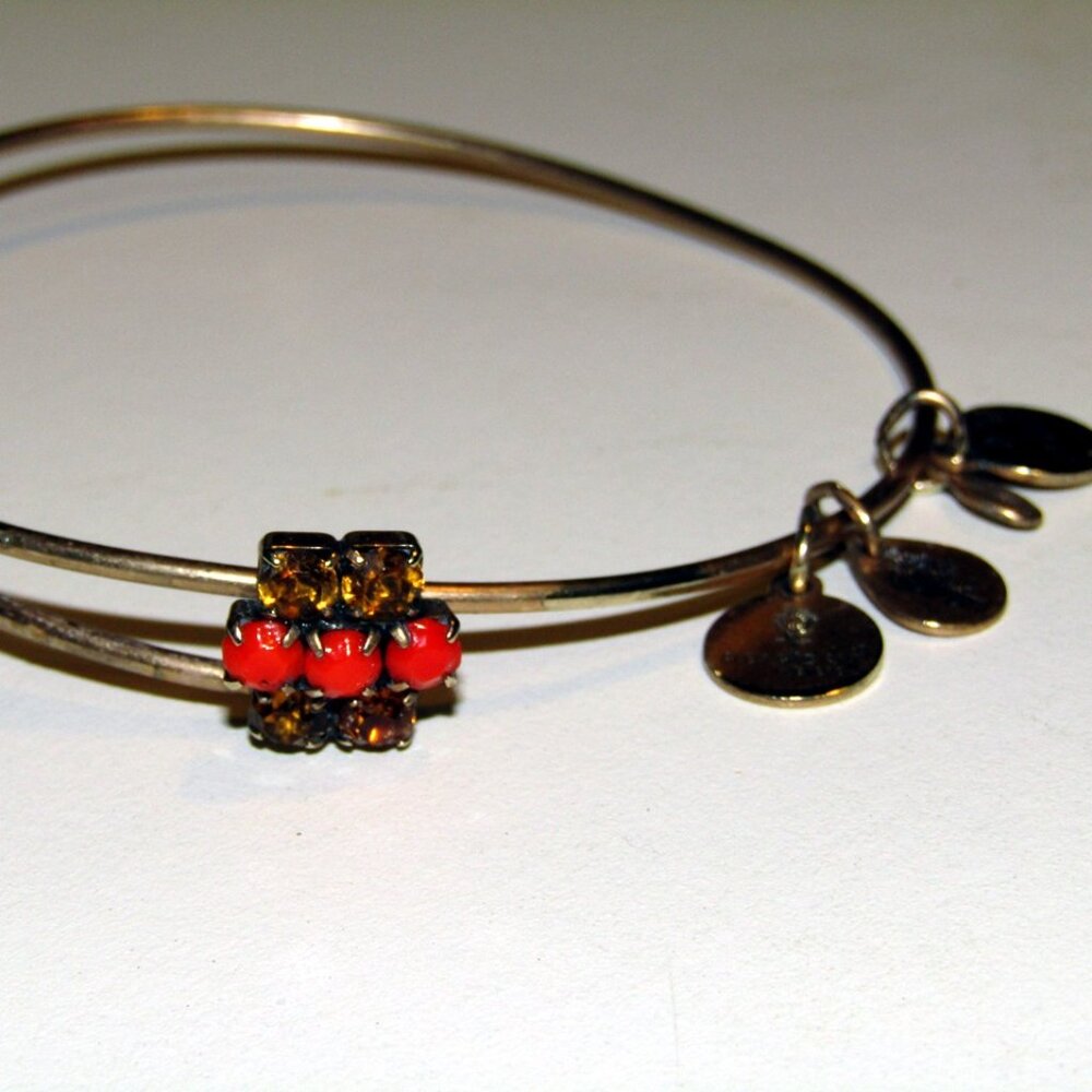 Alex & Ani Rare Vintage Bracelet Amber Crystals Corral Stones Gold Copper Color